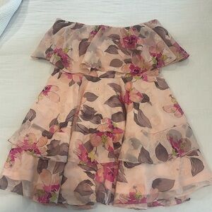 Perfect Paradise Pink Floral Print Jacquard Strapless Mini Dress
